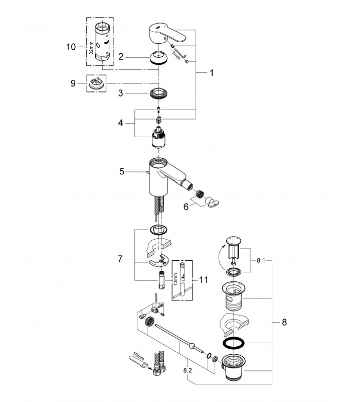 Compra online Grifería para baño Grohe Eurostyle Cosmo mon.bidé 35mm vaciador S (33565002) en oferta al mejor precio