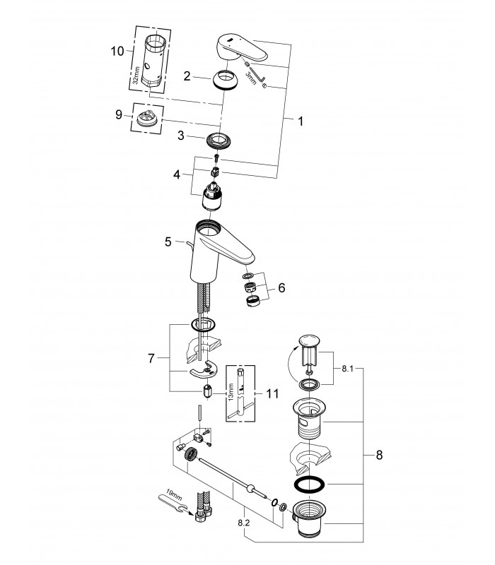 Compra online Grifería para baño Grohe Eurodisc Cosmo mono. lav 35mm vaciador S (33190002) en oferta al mejor precio