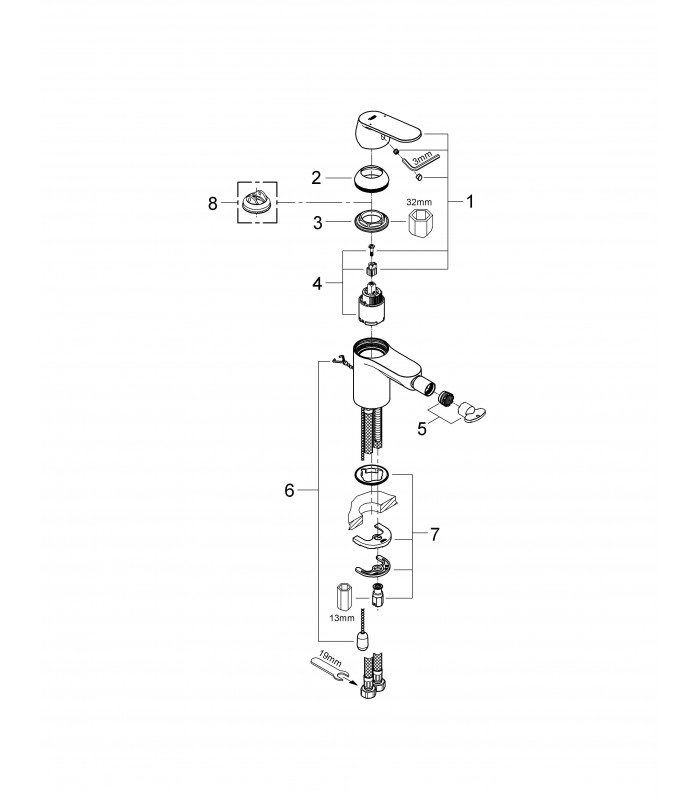 Compra online Grifería para baño Grohe Eurosmart Cosmo bidé 35mm cadenilla S (32840000) en oferta al mejor precio