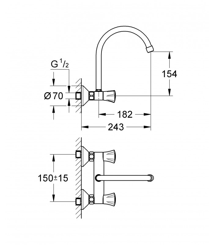 Compra online Grohe Costa L Batería de fregadero mural 1/2" (Ref. 31191001) en oferta al mejor precio