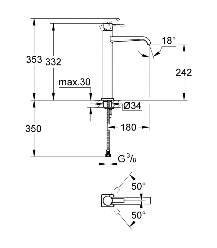 Compra online Grifería para baño Grohe Allure Monom. Lav tipo Bol caño 180mm XL en oferta al mejor precio