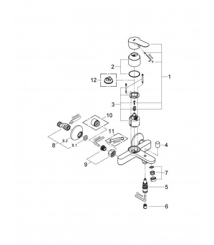 Compra online Grohe BauEdge - Misturador para duche e banheira com sistema de montagem em parede e desviador automático (23334000) en oferta al mejor precio