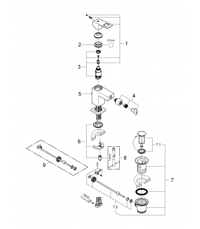 Compra online Grifería para baño Grohe EUROCUBE MONOMANDO BIDE 28mm vaciador S en oferta al mejor precio