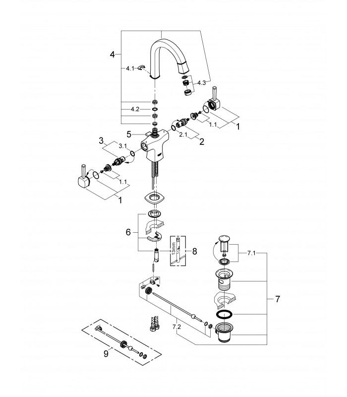Compra online Torneira de banheiro Grohe Grandera Monoblock com conjunto de resíduos L (21107000) en oferta al mejor precio