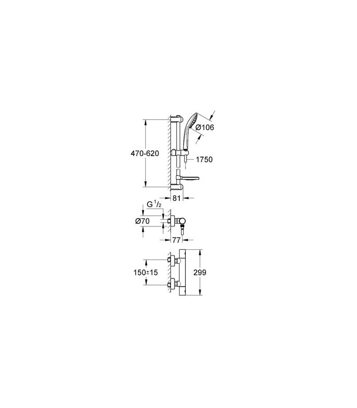 Compra online Torneira de chuveiro GROHE Grohtherm 1000 Termostato de chuveiro 1/2" en oferta al mejor precio
