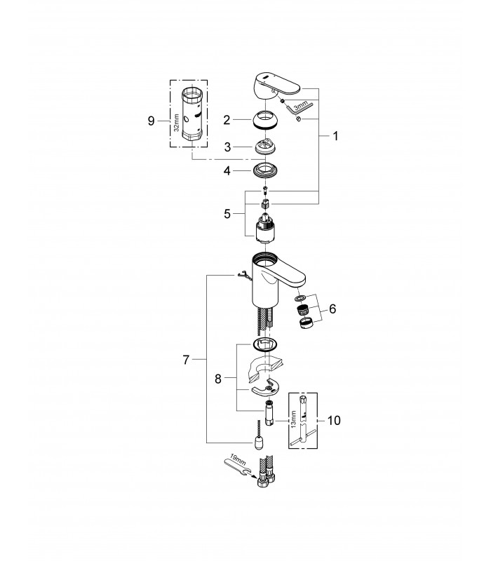 Compra online Torneira de banheiro Grohe Eurosmart Cosmo lavatório 35mm Eco chain S en oferta al mejor precio