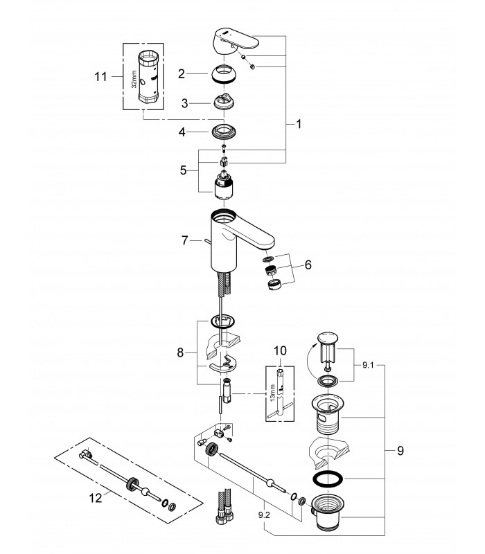 Compra online Torneira de banheiro Grohe Eurosmart Cosmo lavatório 35mm med ES dreno S en oferta al mejor precio