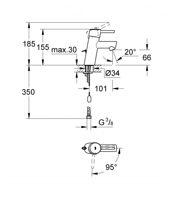 Compra online Torneira de banheiro Grohe Concetto lavatório 28mm SilkmoveES corrente S en oferta al mejor precio
