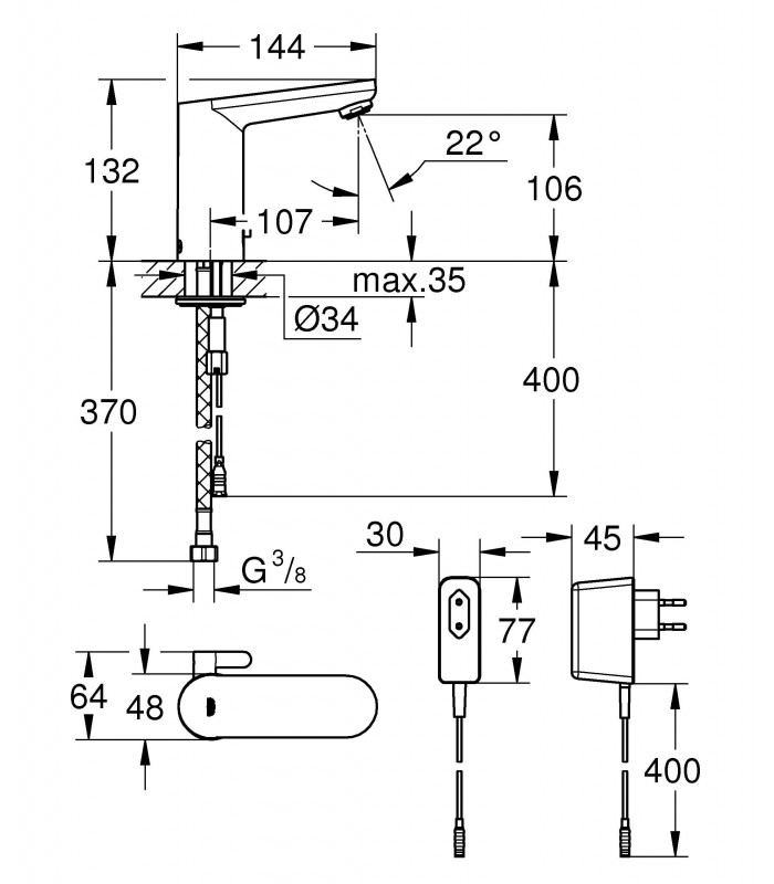 Compra online Misturador eletrônico para lavatório Grohe Eurosmart Cosmopolitan E 1/2" 36325001) en oferta al mejor precio