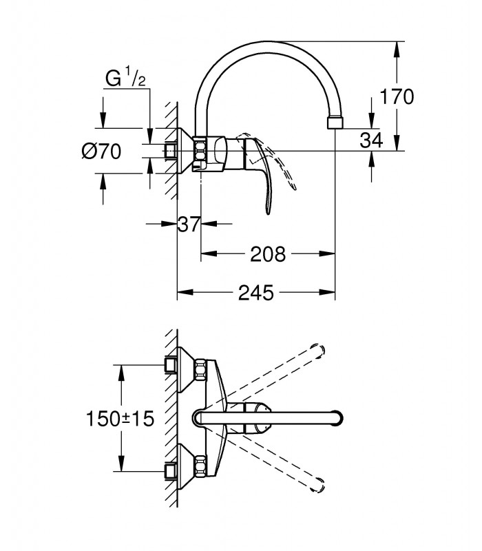 Compra online Misturadora de pia de parede Grohe Eurosmart (32482003) en oferta al mejor precio