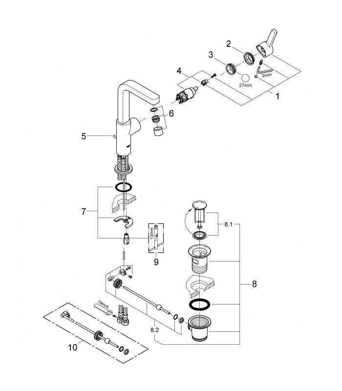 Compra online Torneira de banheiro Grohe Lineare, bica alta de 28 mm, conjunto de válvula em L en oferta al mejor precio