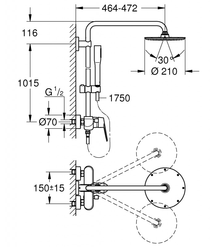 Compra online Sistema de chuveiro Grohe Edisc sistema monocomando 210 mm en oferta al mejor precio
