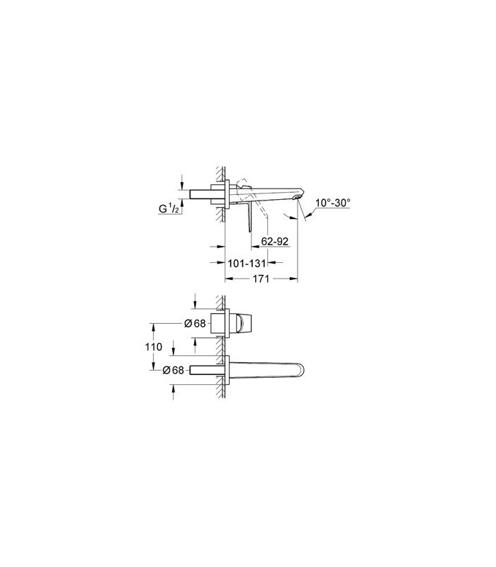 Compra online Misturador de lavatório GROHE Eurodisc Cosmopolitan Misturador de lavatório monocomando de parede 1/2" en oferta al mejor precio