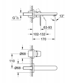 Misturadora monocomando de parede para lavatório Esmart Cosmo com bica de 170 mm S Grohe (19381000)