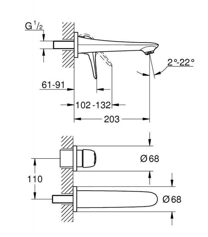 Compra online Eurostyle Novo misturador monocomando para lavatório de parede M Branco Grohe (19571LS3) en oferta al mejor precio