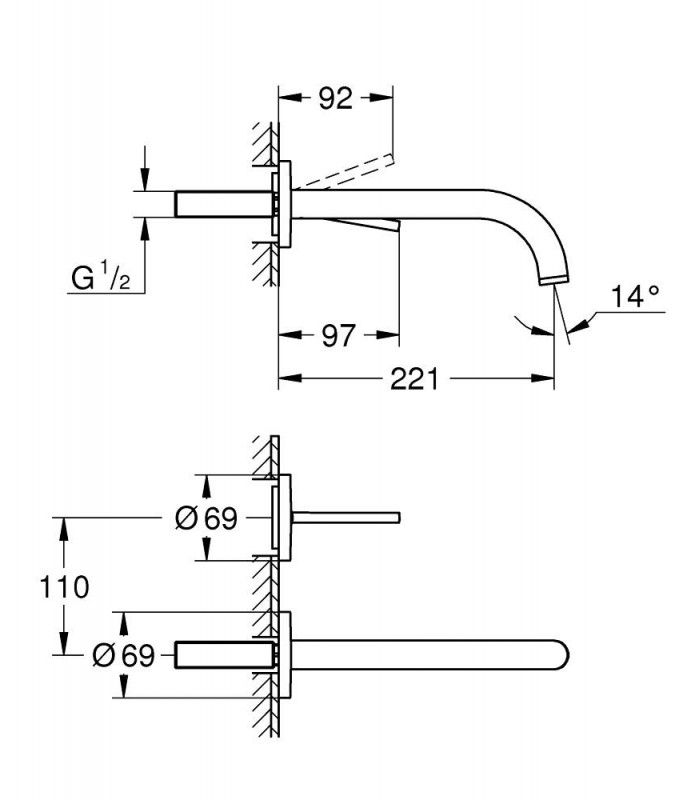 Compra online Misturador de lavatório de parede Atrio New S-Size 220mm com joystick Grohe (19918003) en oferta al mejor precio