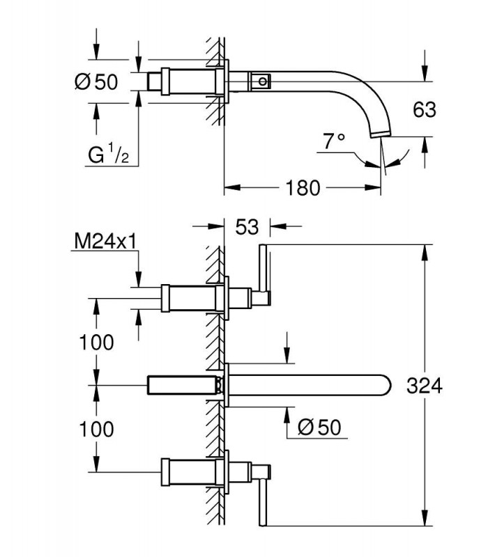 Compra online Atrio New Batería de lavabo mural 1/2" S-Size Grohe (20169003) en oferta al mejor precio
