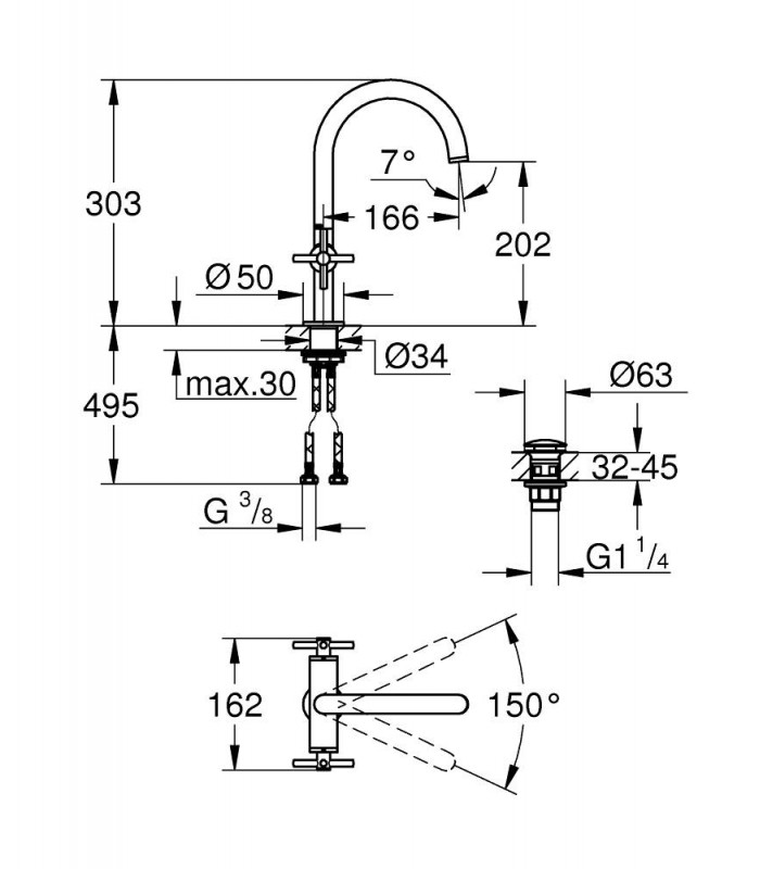 Compra online Misturadora de lavatório Atrio New Monoblock 1/2" L-Size com manípulo cruzado Grohe (21019003) en oferta al mejor precio