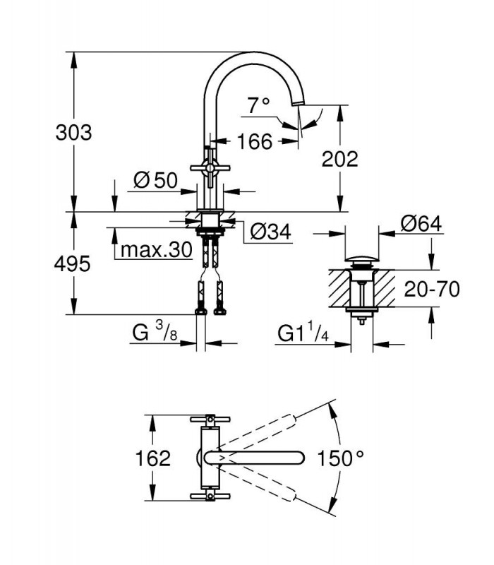Compra online Misturadora de lavatório Atrio New Monoblock 1/2" L-Size com manípulo cruzado Grohe (21019DC3) en oferta al mejor precio
