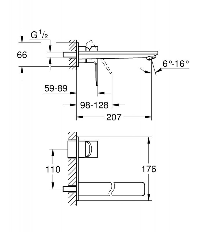 Compra online Lavatório linear monom bica de parede 215 mm DC Supersteel mate Grohe (23444DC1) en oferta al mejor precio