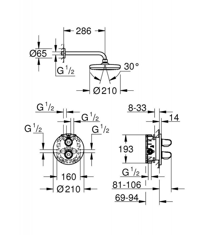 Compra online GRT 1000 concealed + Tempesta 210 + 286 arm Grohe (34582001) en oferta al mejor precio