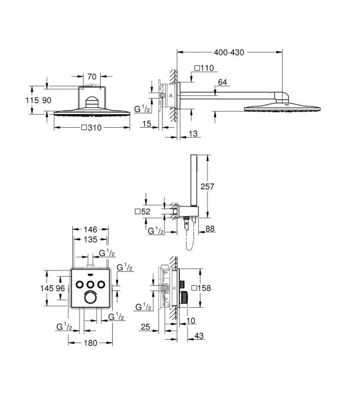 Compra online Grohe SmartControl Perfect - Conjunto de chuveiro: Torneira oculta, chuveiro, chuveiro de mão, braço de chuveiro e mangueira en oferta al mejor precio