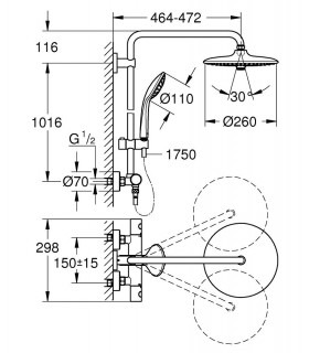 Grohe Euphoria 260 - Sistema de ducha con termostato, alcachofa de 260 mm con tres chorros y teleducha de 110 mm (Ref. 27296002)