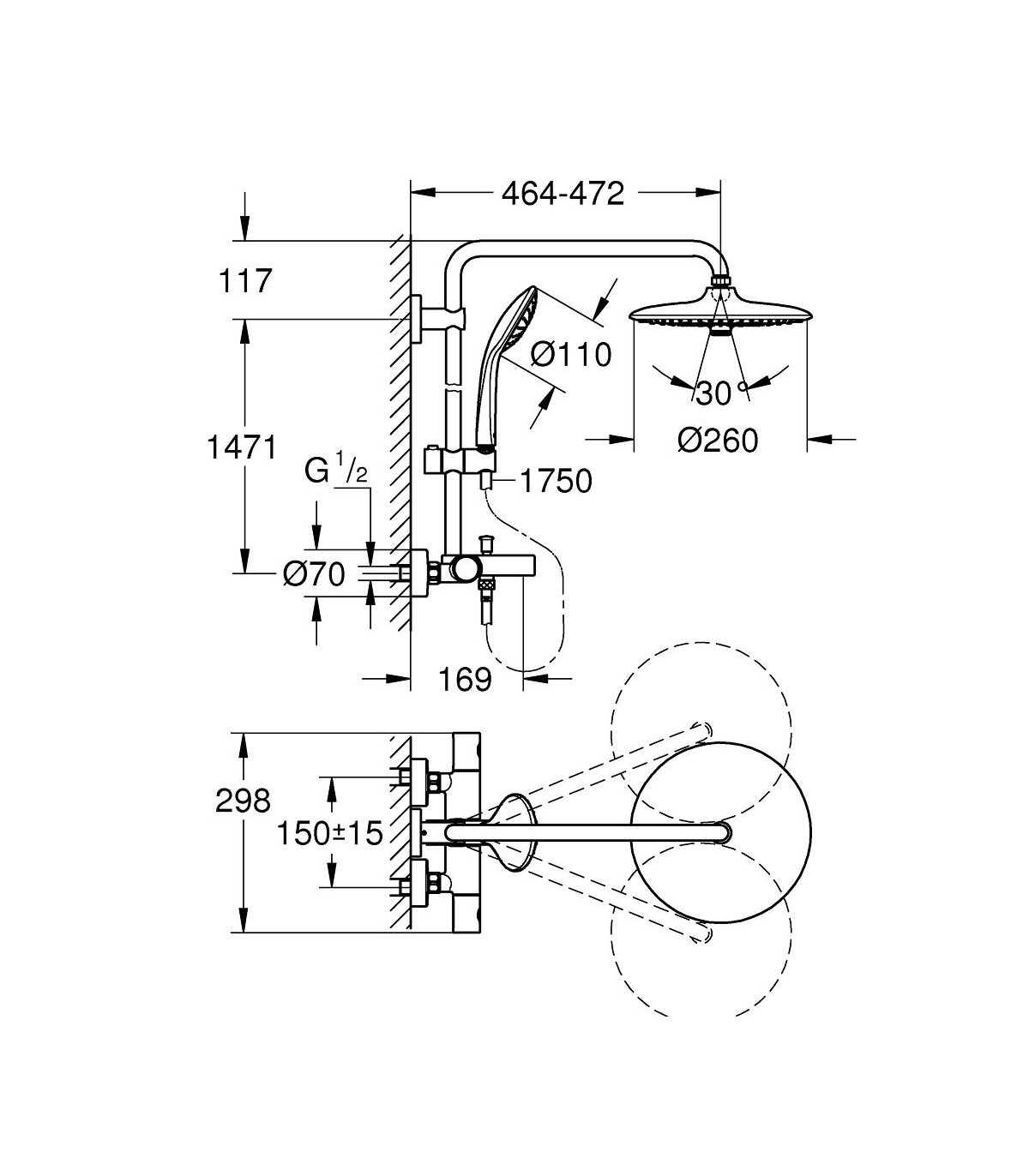 Grohe Euphoria - Alcachofa de ducha 110 Mono, 1 chorro, cromo