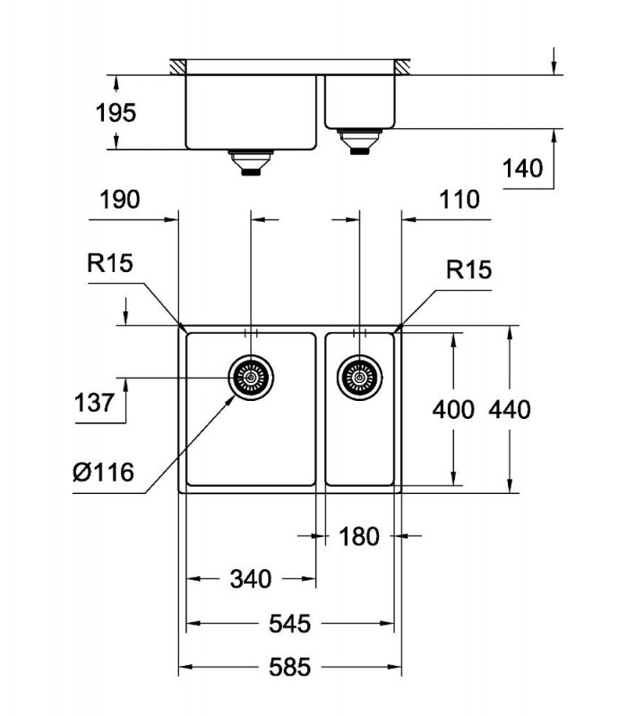 Compra online Pia embutida Grohe K700 1,5 cubas restantes (31577SD0) en oferta al mejor precio