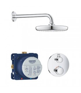 Conjunto completo Grohe Grohtherm Round com termostato embutido de 2 vias e chuveiro de parede de 210 mm (34726000)
