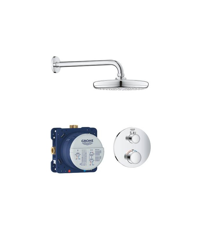 Compra online Grohe Conjunto completo Grohtherm Round termostato empotrado2 vias con ducha mural 210 mm  (34726000) en oferta al mejor precio