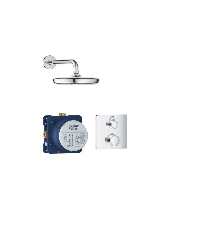 Compra online Conjunto completo Grohe Grohtherm Square com termostato embutido de 2 vias e chuveiro de parede de 210 mm (34728000) en oferta al mejor precio
