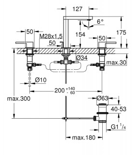 Misturador de lavatório Grohe PLUS 1/2" tamanho M com conjunto de resíduos (20301003)