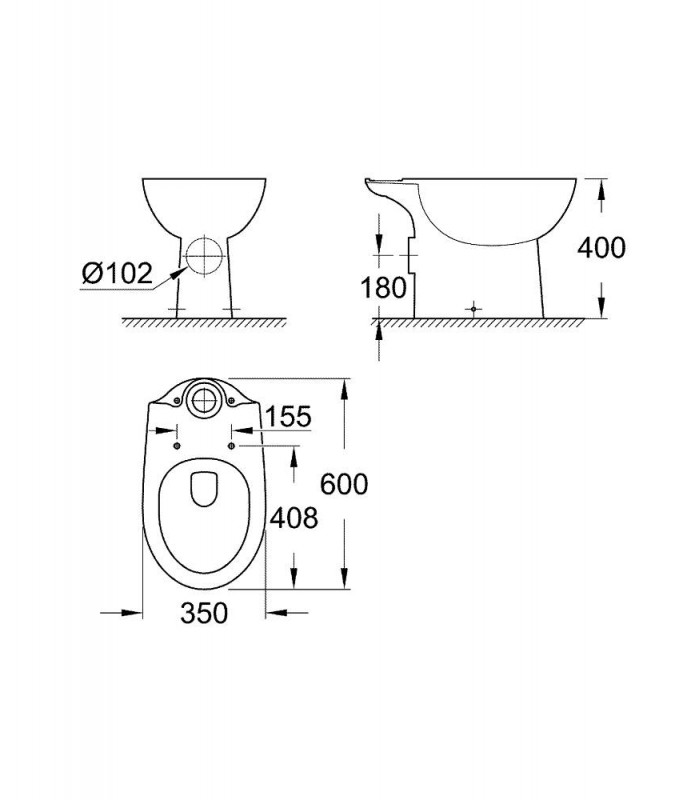 Compra online Grohe BAU Inodoro a suelo para cisterna. salida H. Open rim  (39428000) en oferta al mejor precio