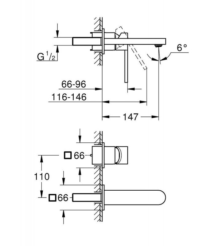Compra online Misturador monocomando para lavatório de parede Grohe PLUS 1/2" Tamanho M (29303003) en oferta al mejor precio