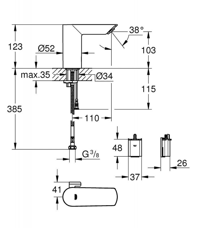 Compra online Grifo de lavabo electrónico Grohe Bau Cosmopolitan E 36451000 en oferta al mejor precio