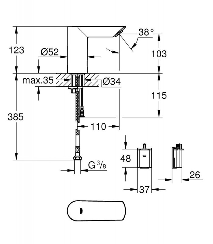 Compra online Grohe Bau cosmopolitan E grifo electronico a tension  (36452000) en oferta al mejor precio
