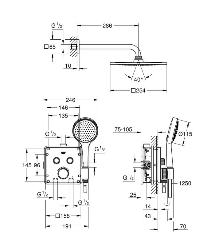 Compra online Conjunto completo Grohe Smartcontrol chuveiro de parede quadrado 310, sc quadrado com suporte (34742000) en oferta al mejor precio