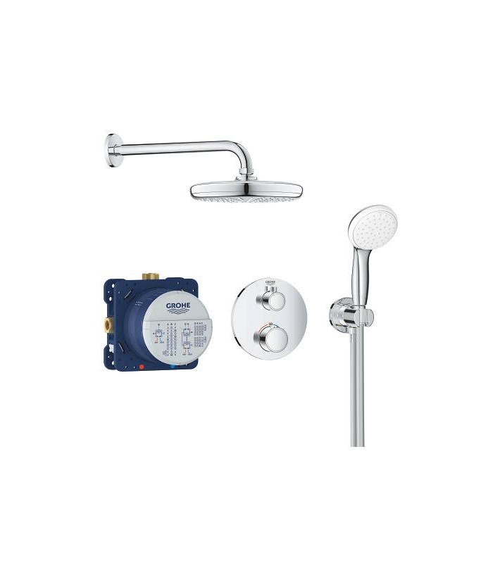 Compra online Grohe Conjunto completo Grohtherm Termostato redondo embutido com chuveiro de parede 210 e conjunto de chuveiro de mão (34727000 en oferta al mejor precio