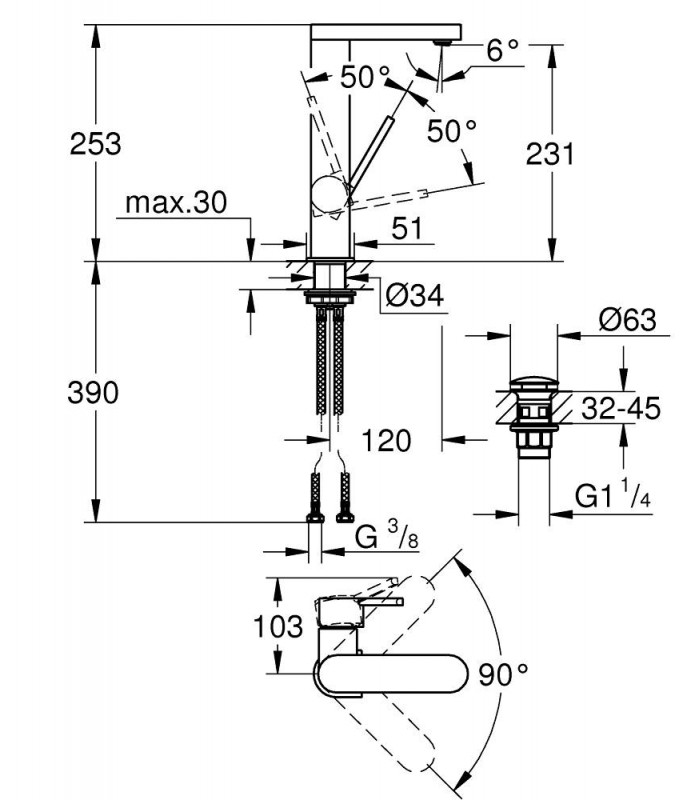 Compra online Grohe PLUS Monomando de lavabo de 1/2 c/liso con vaciador push-open Tamaño - L  (23873003) en oferta al mejor precio