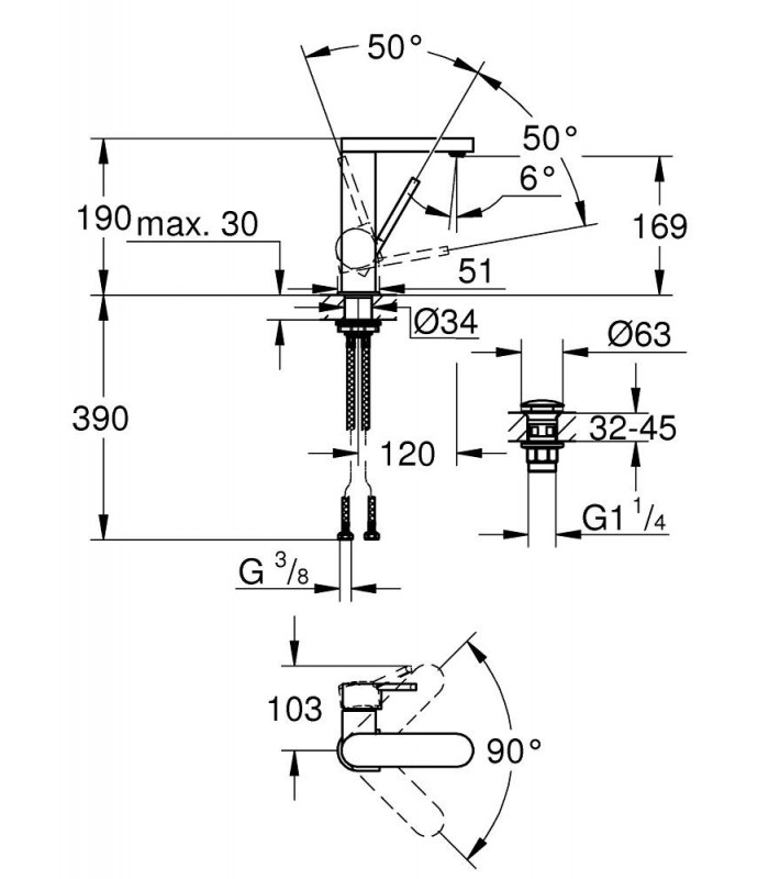 Compra online Grohe PLUS Monomando de lavabo de 1/2 c/liso con vaciador push-open Tamaño - M  (23872003) en oferta al mejor precio