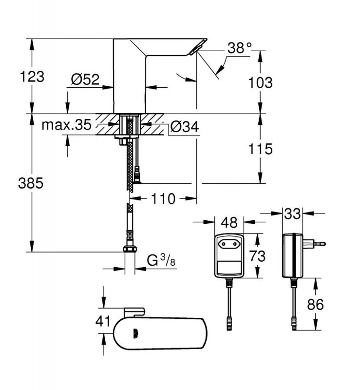 Compra online Grohe Bau cosmopolitan E mezclador electronico a tension  (36453000) en oferta al mejor precio