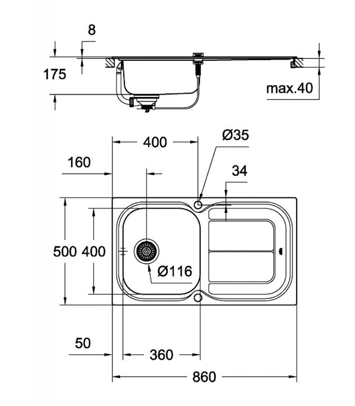 Compra online Pia reversível Grohe K300 de 1 cuba (31563SD0) en oferta al mejor precio