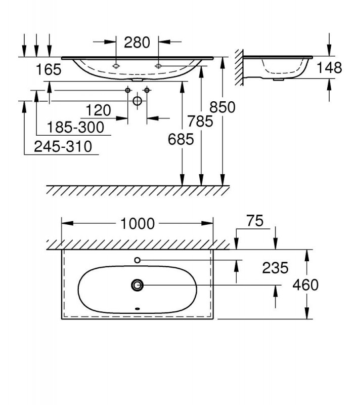 Compra online Lavatório embutido Grohe Purity 100 cm (3956600H) en oferta al mejor precio
