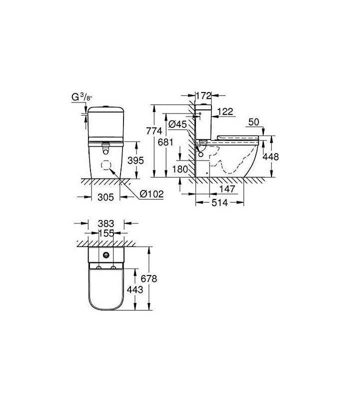 Compra online Grohe Sanitário Euro Sanitário de chão para tanque baixo (Ref. 39462000) en oferta al mejor precio
