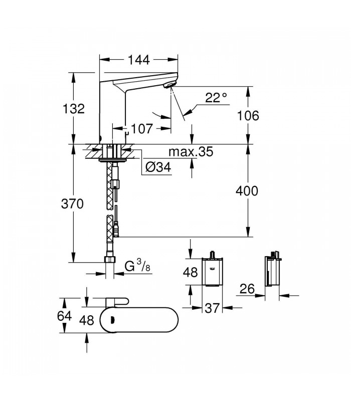 Compra online Grohe Get E Mezclador de lavabo Infrarrojo electrónico con mezclador metálico (Ref. 36366001) en oferta al mejor precio