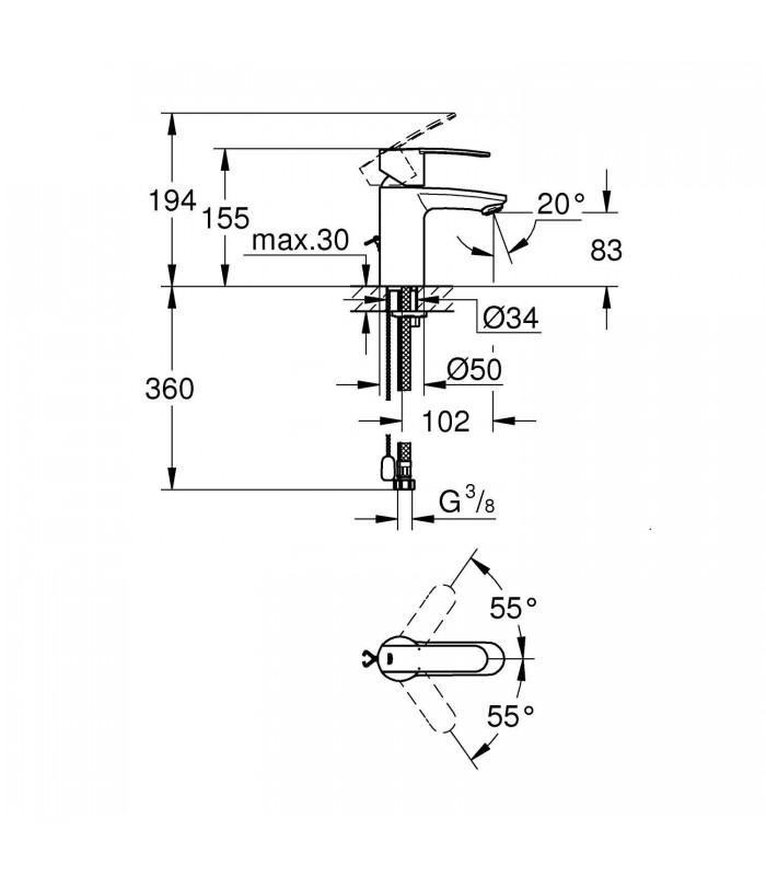 Compra online Misturador monocomando para lavatório Grohe Wave Cosmopolitan 1/2" Tamanho S (Ref. 23204000) en oferta al mejor precio