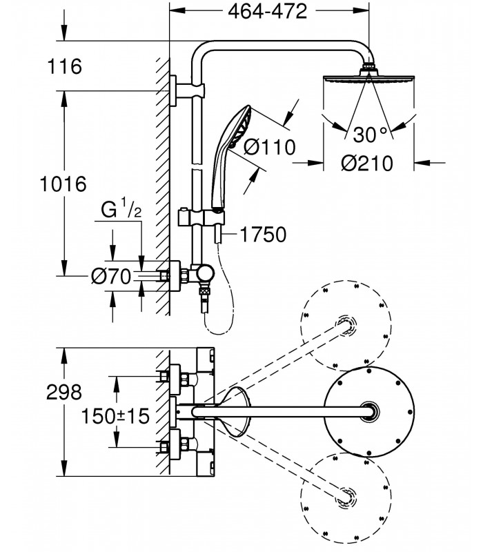 Compra online Sistema de chuveiro Grohe Vitalio Joy System 210 com termostato integrado (Ref. 27965000) en oferta al mejor precio