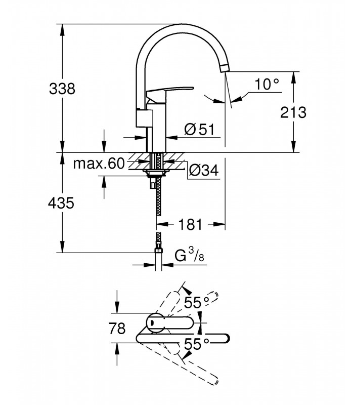 Compra online Misturadora monocomando para lava-loiça Grohe Wave Cosmopolitan 1/2" (Ref. 32449001) en oferta al mejor precio