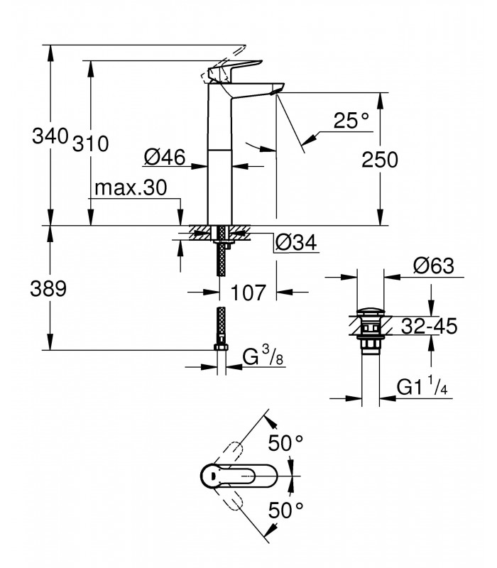 Compra online Grohe Start Edge Monomando de lavabo 1/2" Tamaño XL (Ref. 23777000) en oferta al mejor precio